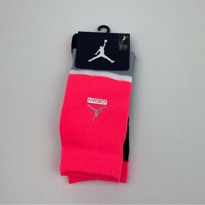 Jordan Kids Crew Socks 2-Pack Bundle Size 3Y-5Y Racer Pink NWT NEW